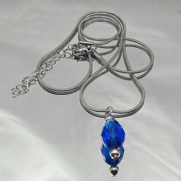 Stainless Steel Cobalt Blue Crystal Necklace and Earings Set - Picture 9 of 12